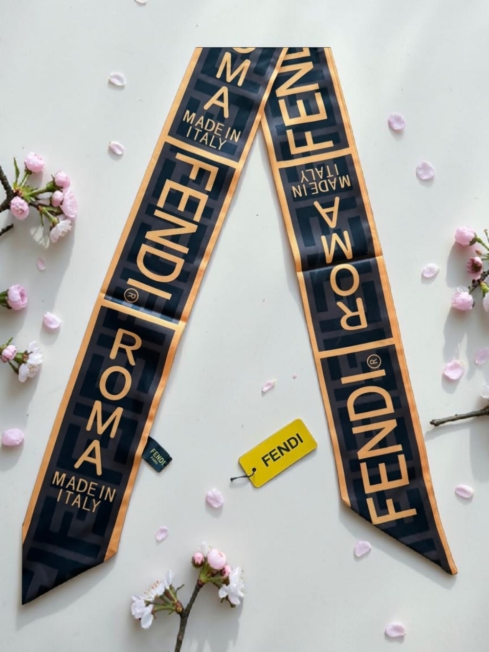 ♡♡♡ Black & Gold Logo Silk Scarf Twilly